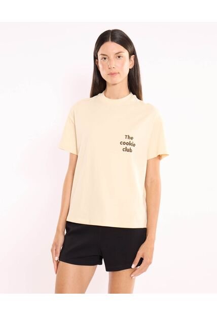 Camiseta Para Mujer Manga Corta Cuello Redondo Color Crema Marca Atmos #31090357