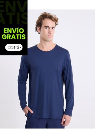 Camiseta Manga Larga Bonding Activo  Para Hombre Azul Atmos Atmos