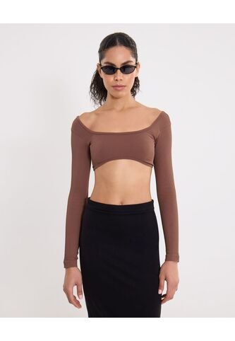 Camiseta Para Mujer Crop Top Color Café Marca Atmos #31090305 Atmos