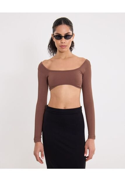 Camiseta Para Mujer Crop Top Color Café Marca Atmos #31090305