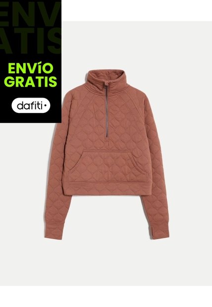 Chaqueta Acolchada Half Zipper Fit Relajado Para Mujer  Deportiva  Color Café Marca Atmos