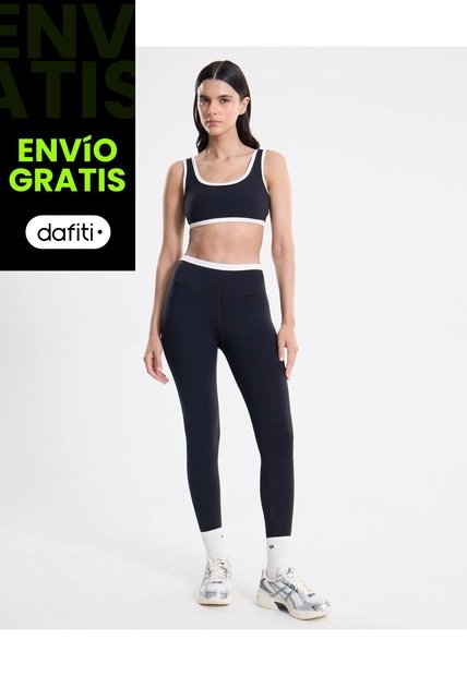 Top Soporte Medio Cortes Contraste  Para Mujer Negro Atmos