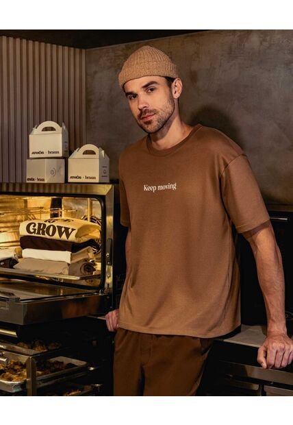 Camiseta Para Hombre Manga Corta Cuello Redondo Color Café Marca Atmos #32090247