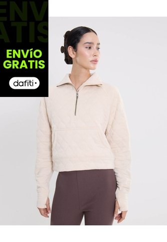 Chaqueta Acolchada Half Zipper Fit Relajado  Para Mujer Crema Atmos Atmos
