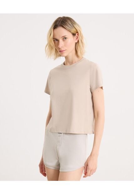 Camiseta Para Mujer Manga Corta Cuello Redondo Color Crema Marca Atmos #31090263