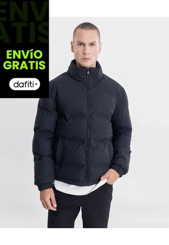 Chaqueta Acolchada Pu Cuello Alto  Para Hombre Negro Atmos Atmos