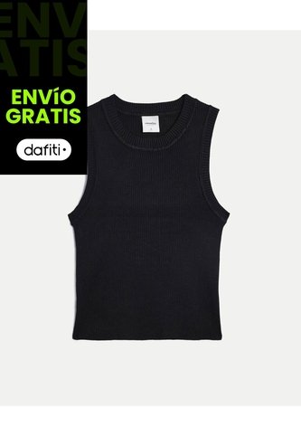 Camiseta Tejida Manga Sisa Acanalada Para Mujer  Deportiva  Color Negro Marca Atmos Atmos