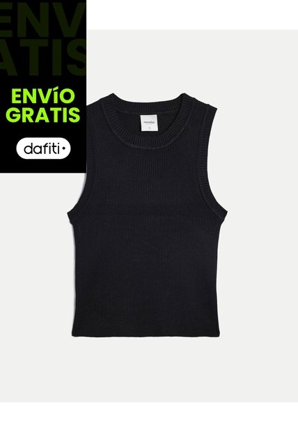 Camiseta Tejida Manga Sisa Acanalada Para Mujer  Deportiva  Color Negro Marca Atmos