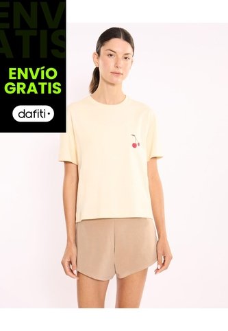 Camiseta Manga Corta Amplia Con Screen Para Mujer  Deportiva  Color Beige Marca Atmos Atmos