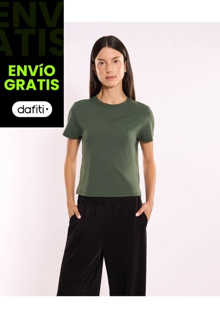 Camiseta Manga Corta Boxy Para Mujer  Deportiva  Color Verde Marca Atmos