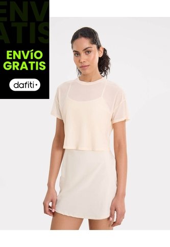 Camiseta Manga Corta En Mesh Para Mujer  Deportiva  Color Piel Marca Atmos Atmos