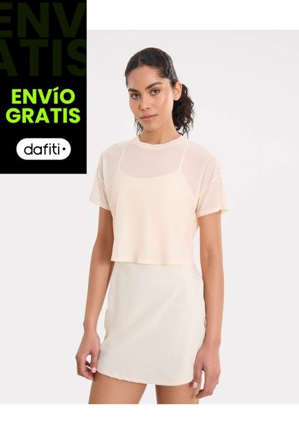 Camiseta Manga Corta En Mesh Para Mujer  Deportiva  Color Piel Marca Atmos