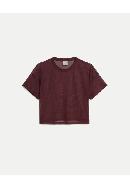 Camiseta Para Mujer Manga Corta Cuello Redondo Color Vino Marca Atmos #31090313