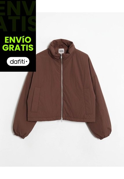 Chaqueta Crop Cuello Alto Ligera Para Mujer  Deportiva  Color Café Marca Atmos