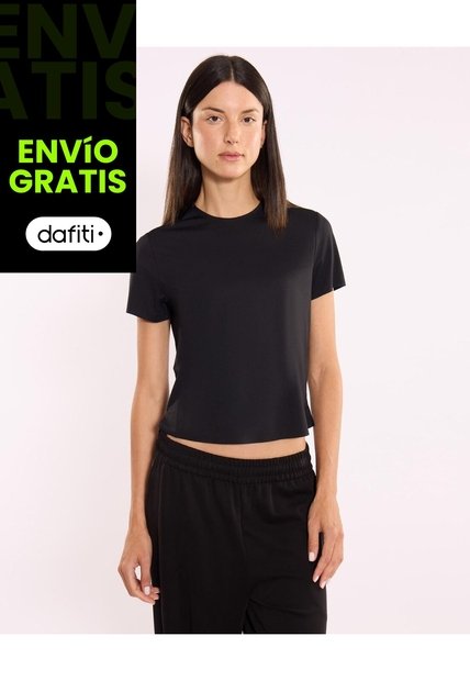Camiseta Manga Corta Boxy Para Mujer  Deportiva  Color Negro Marca Atmos