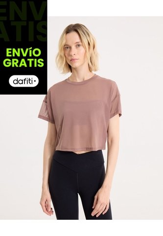 Camiseta Manga Corta En Mesh Para Mujer  Deportiva  Color Café Marca Atmos Atmos