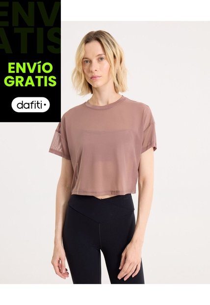 Camiseta Manga Corta En Mesh Para Mujer  Deportiva  Color Café Marca Atmos