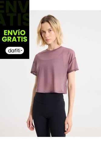 Camiseta Manga Corta En Mesh Para Mujer  Deportiva  Color Morado Marca Atmos Atmos