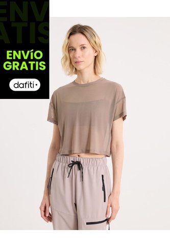 Camiseta Manga Corta En Mesh Para Mujer  Deportiva  Color Café Marca Atmos Atmos