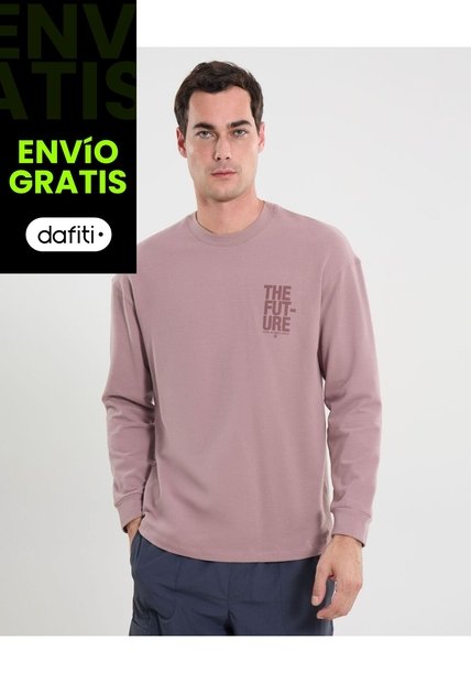 Camiseta Para Hombre Manga Larga Cuello Redondo Color Rosado Marca Atmos #32090191