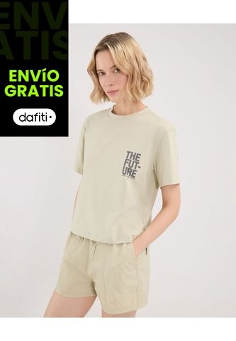 Camiseta Manga Corta Oversize Bordada Para Mujer  Deportiva  Color Verde Marca Atmos Atmos