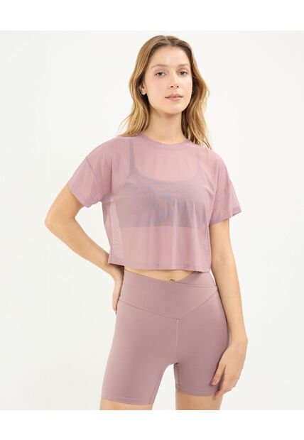 Camiseta Para Mujer Manga Corta Cuello Redondo Color Lila Marca Atmos #31090229
