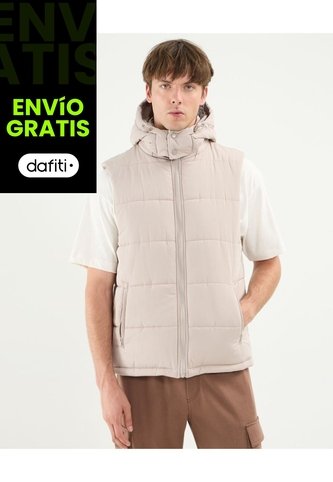 Chaleco Puffer Capota Desmontable  Para Hombre Beige Atmos Atmos