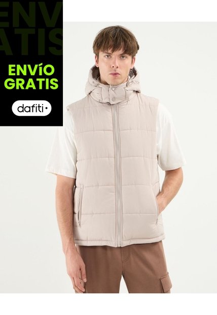 Chaleco Puffer Capota Desmontable  Para Hombre Beige Atmos