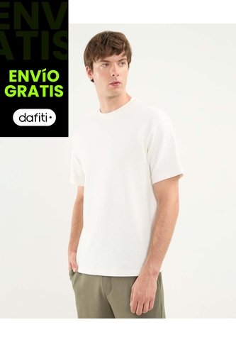 Camiseta Regular Fit Manga Corta Texturizada  Para Hombre Blanco Atmos Atmos