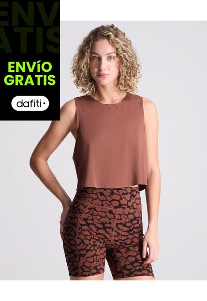 Crop Top Escote Redondo Para Mujer  Deportiva  Color Café Marca Atmos