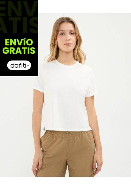Camiseta Manga Corta Boxy Para Mujer  Deportiva  Color Marfil Marca Atmos
