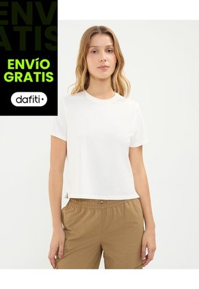 Camiseta Manga Corta Boxy Para Mujer Deportiva Color Marfil Marca Atmos