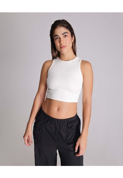 Crop Top Acanalado  Para Mujer Marfil Atmos