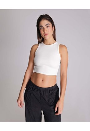 Crop Top Acanalado Para Mujer Marfil Atmos