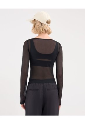 Camiseta Manga Larga En Malla Para Mujer Negro Atmos