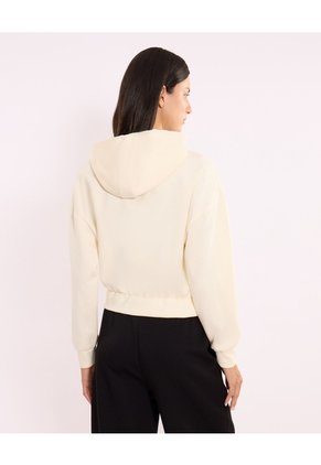 Buzo Hoodie Crop Full Zipper Plush  Para Mujer Blanco Atmos