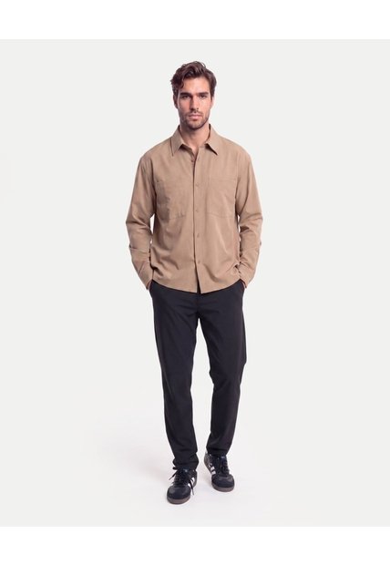 Camisa Técnica Con Bolsillo Práctica  Para Hombre Café Atmos