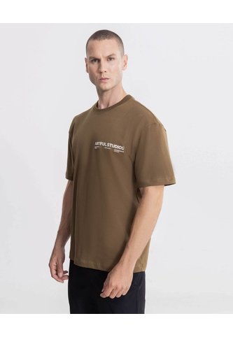Camiseta Manga Corta Con Screen  Para Hombre Café Atmos Atmos