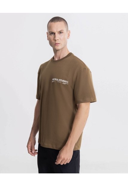 Camiseta Manga Corta Con Screen  Para Hombre Café Atmos