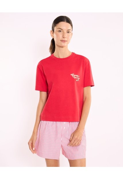 Camiseta Amplia Con Estampado  Para Mujer Rojo Atmos