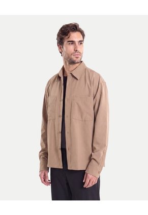 Camisa Técnica Con Bolsillo Práctica  Para Hombre Café Atmos
