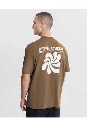 Camiseta Manga Corta Con Screen  Para Hombre Café Atmos
