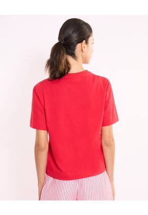 Camiseta Amplia Con Estampado  Para Mujer Rojo Atmos