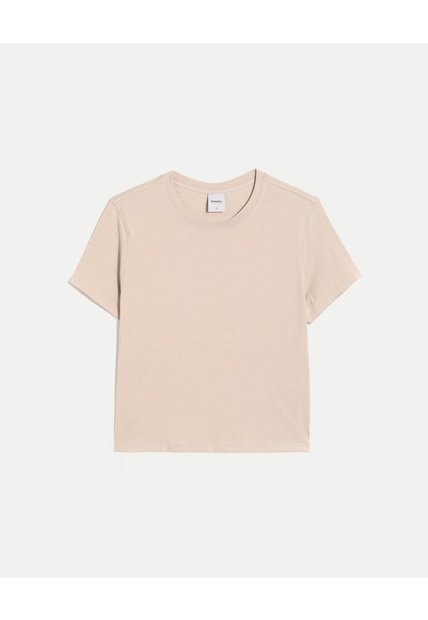 Camiseta Boxy Básica  Para Mujer Crema Atmos