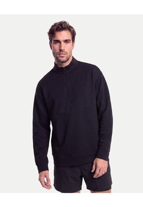 Buzo Half Zipper Corte Alto  Para Hombre Negro Atmos