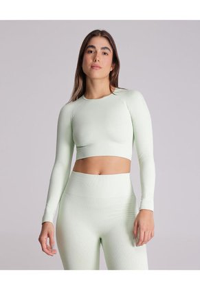 Camiseta Seamless Manga Larga Para Mujer Deportiva Color Verde Marca Atmos