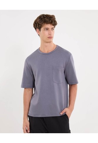 Camiseta Relaxed Fit Manga Corta Con Bolsillo  Para Hombre Gris Atmos Atmos