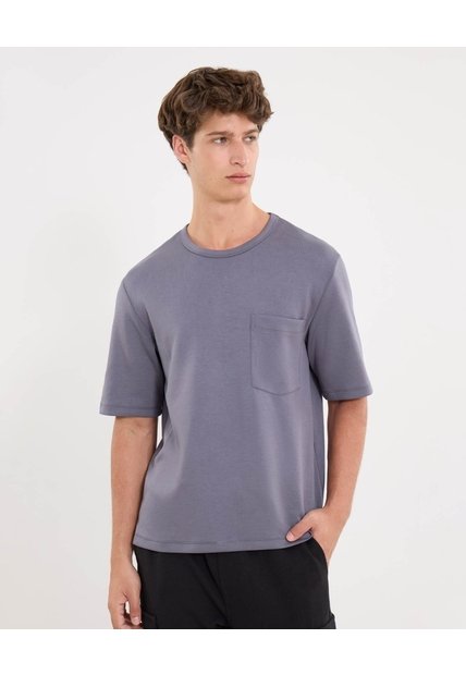 Camiseta Relaxed Fit Manga Corta Con Bolsillo  Para Hombre Gris Atmos