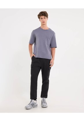 Camiseta Relaxed Fit Manga Corta Con Bolsillo  Para Hombre Gris Atmos