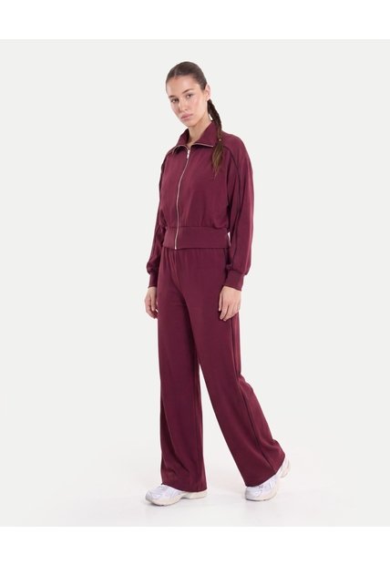 Buzo Full Zipper Piping Plush  Para Mujer Vino Atmos